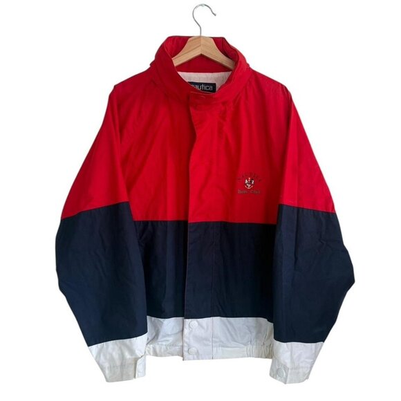 NAUTICA RED BLUE WINDBREAKER JACKET OUTDOOR WOMENS SIZE LARGE - Picture 1 of 8